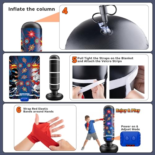 Kids Inflatable Punching Bag Toy, 4 Modes Interactive Boxing Game Stand Set