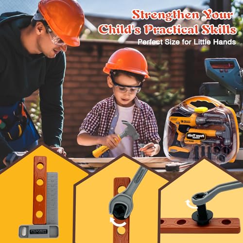 Kids Tool Set with Tool Box & Electronic Toy Drill, Pretend Play Kids Construction Kits, Toy Tools for Toddlers 3-5, Kids Tool Sets for Boys Ages 4-6