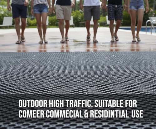 PVC Drainage Floor Mat Non-Slip Commercial Wet Area Mat for Outdoor and Indoor Restaurant Kitchen Bar Swimming Pool Splash Matting Water Drain Flooring Mat (Black, 4FTX10FT)