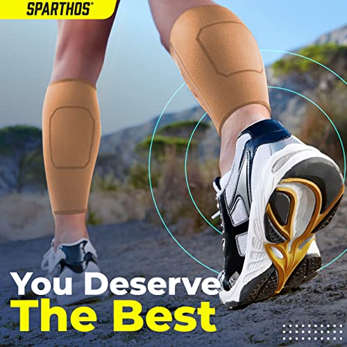 Sparthos Calf Compression Sleeves, Shin Splint Relief Men, Women - Beige-XL | Leg Compression Sleeves (1 Pair), Varicose Veins, Pain & Cramp Recovery, Air Travel, Nurses, Maternity, Running, Soccer - color: Desert Beige