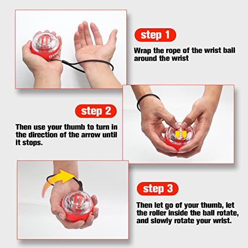JIN BD Auto-Start Wrist Ball – GYRO Ball Trainer - color: Red