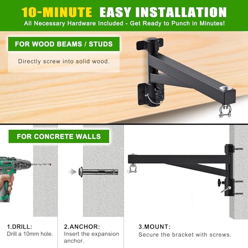 Kipika Heavy Bag Hanger Wall Mount Punching, Rotatable Heavy Duty Boxing Bag Bracket for Home Gym Indoor, Adjustable Length for Kickboxing Bag, Muay Thai Bag,Speed Bag - color: D- Length 24"