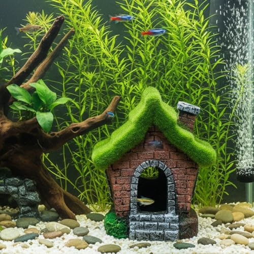 2pcs Fish House Aquarium Decoration Figurine Hide Cave Hut Micro Landscape Decor Fish Tank Ornaments for Garden Yard Bonsai