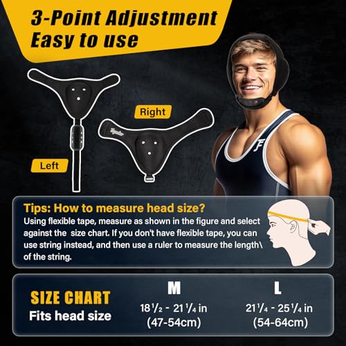 Trymaker Wrestling Headgear, Youth Wrestling Head Gear with Chin Cup | Two Size, Sorf Ear Guard, Sandwich Layer Design, Lightweight, MMA, Jiu-Jitsu, BJJ - size: M (18 1/2" - 21 1/4"), style: Black