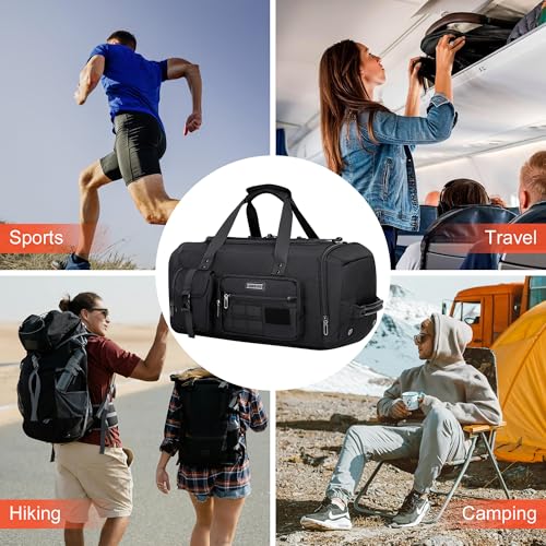 WITZMAN Duffle Bag for Men 3 in 1 Convertible 45L Nylon Gym Travel Backpack | Multi-pockets with Shoe Compartment and Dry-wet Pocket, One Duffel Bag for Sports, Weekender, Overnight, B693 Black - color: Black