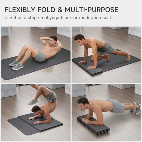 7-Fold Yoga Mat 74"x31" | 0.31 Inch Thick, Extra Wide Non-Slip POE Mat, For Travel, Storage, Yoga, Pilates, Meditation & Home Gym - color: Black