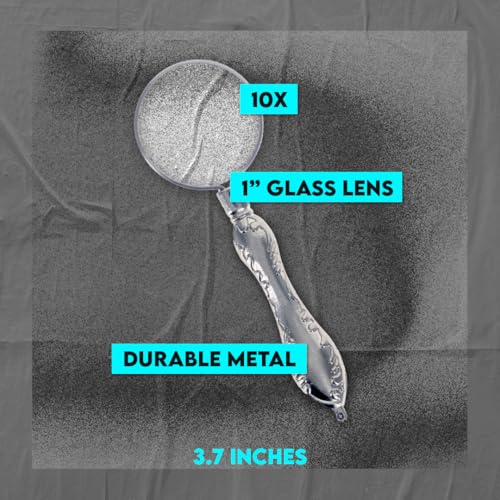 SE 10x Metal Handheld Magnifier with 1-Inch Glass Lens - Compact, Durable, Includes Cloth Storage Pouch - MI1404S