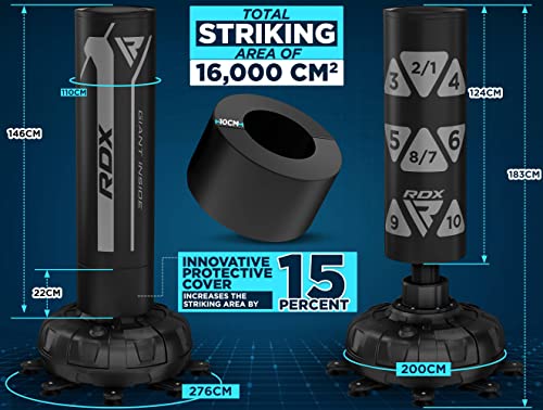 RDX XXL 330LBS Target Freestanding Punching Bag with Cover & Gloves – 72” Adult Heavy Pedestal Punch Bag Set - 17 Suction Cup 8 Extended Legs Stand Base - Kick Boxing MMA Muay Thai Home Gym Fitness - color: SILVER, size: 6FT