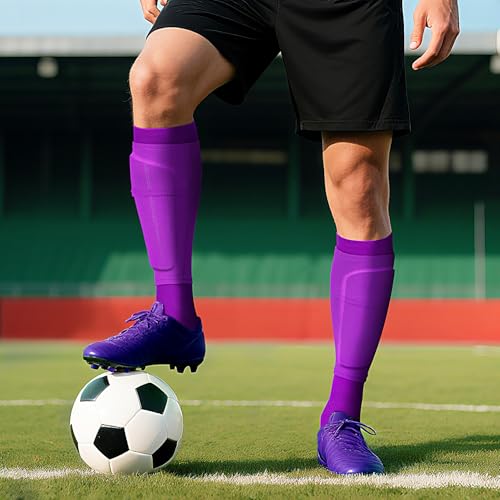 XZQTIVE Soccer Shin Guards with Shin Sleeves and Soccer Socks, Football Shin Pads Set for Kids Youth and Adult - color: purple, size: L(Youth/Adult)