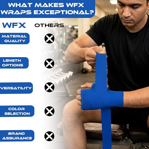WFX Boxing Hand Wraps 3.5 4.5 Meter Martial Arts Bandages Inner Gloves Wrist Support Straps Punching Under Hand Knuckles Heavy Elasticated Training Bag Mitts Muay Thai - color: Blue, size: 4.5 M