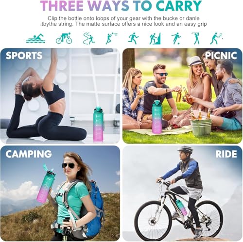 Water Bottle with Straw 1L,Boys Water Bottles with Straw 1 Litre,Waterbottle Leak-Proof Sports Water Bottle,Plastic Drinks Bottles Toxin Free,Bpa-Free (Green Purple) - color: 07-Green Purple