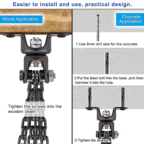 BeneLabel Heavy Bag Ceiling Mount with Spring & Chains 360° Rotation Punching Bag Ceiling Hanger with Bearings Boxing Bags Holder Hardware with 2 Wood Screws and 2 Expansion Screws - color: Hanger with Black Chain (800 LBs Capacity)