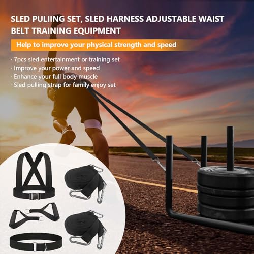 Sled Harness for Pulling, Adjustable Shoulder Belt with 2 Ropes
