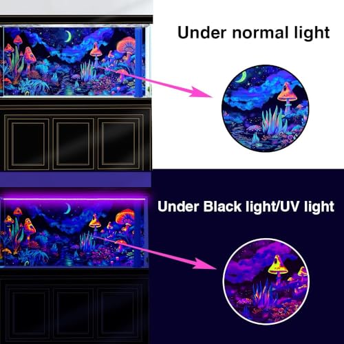 36X20IN Waterfall Fantasy Landscape Mountain Black Light Aquarium Background, UV Fish Tank Background Planet Terrarium Background with 10 EVA Double-Sided Tape - size: 36X20in/90X50cm