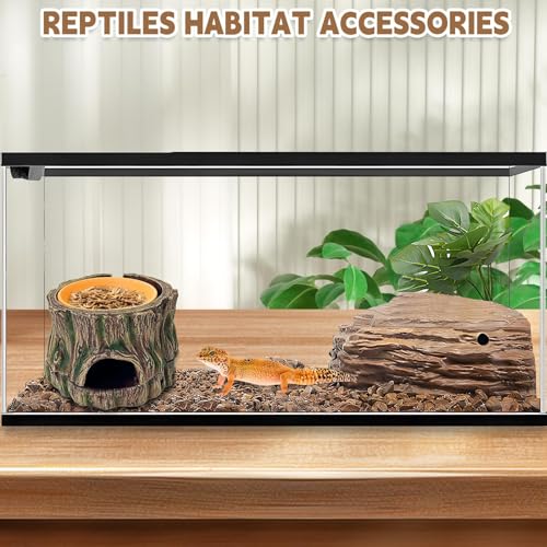 3 in 1 Reptile Hide Cave with Removable Sump and Humidity Water Dish,Reptiles Hideout Water Tank Accessories for Small Reptiles Gecko,Leopard Gecko,Lizard,Snake,Crabs
