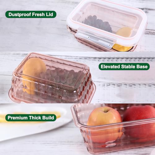 Set of 3 Food Storage Containers with Lids & Handle, BPA Free Plastic Meal Prep & Salad Bowl Containers To Go for Lunch, Salad Serving Bowls for Snack, Fruit, Veggie, Pink