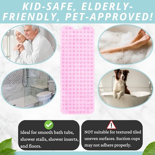 Bath Mat - Large Non Slip Bathtub & Shower Mat - Extra Long 40 x 16 Inch Bathroom Mats for Tub Nonslip Anti Slip Bathmats (40x16 Clear Pink 1-Pack) - color: Clear Pink