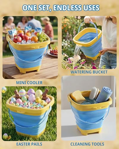 Beach Toys Set, 3 Collapsible Buckets, Detachable Large Pointed Sand Shovel, Flat Shovel, Rake, Scoop, Mesh Bag, Toddler Sandcastle Kit, Travel, Beach Party, Outdoor Summer Fun