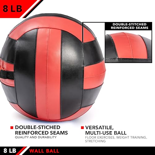 JFit Wall Ball – Premium Soft Weighted Exercise Ball for Strength, Conditioning, Gym & Home Workouts, 4-30 LB - color: Red/Black, style: 8-Pound