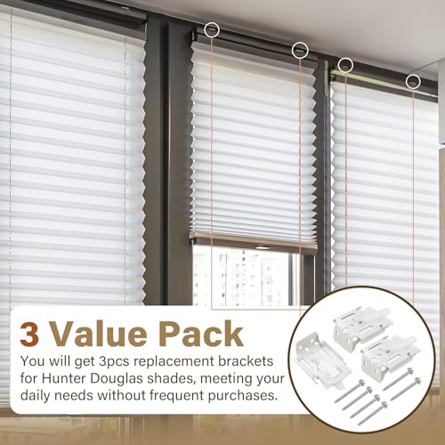 Blinds Shade Brackets Compatible with Hunter Douglas, Turnex, Comfortex & ALTA, fits Silhouette/Nantucket/Pirouette, 3-Pack, White