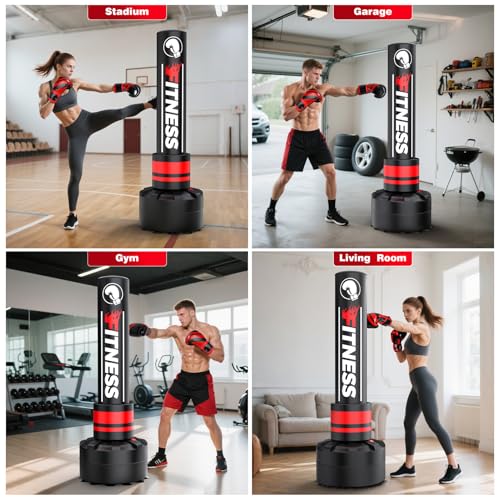 GIKPAL Freestanding Punching Bag for Adults, Heavy Boxing Bag with Stand - color: Red (Hand Wrap & Boxing Golves)