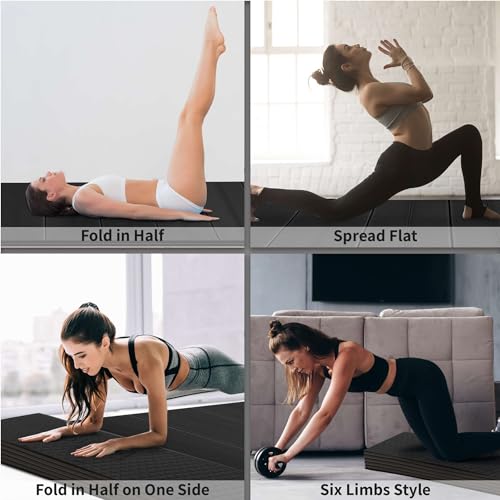 Extra Wide & Large Foldable Yoga Mat, 72" x 48", 6mm/8mm Thick - color: Black, size: 48" x 72" x 1/3"