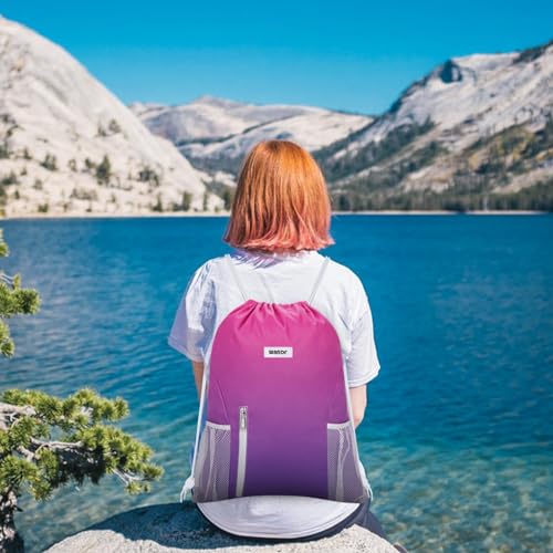 WANDF Drawstring Backpack, Gym Sackpack for Sports - color: Rose Red