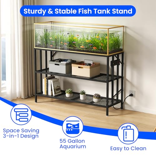55-75 Gallon Aquarium Stand, 1000LBS Capacity Fish Tank Stand with 3-Tier Shelves & Integrated Power Strip, Heavy Duty Metal Frame for Fish Tanks and Reptile Terrariums