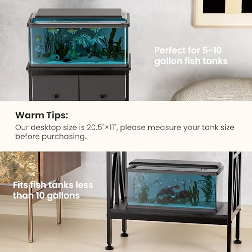 5-10 Gallon Fish Tank Stand, Heavy Duty Aquarium Stand with Dual-Tiered Cabinet, Accessory Storage Solution for Viewing Experience in Home & Office (20.47" L * 11.02" W), Black