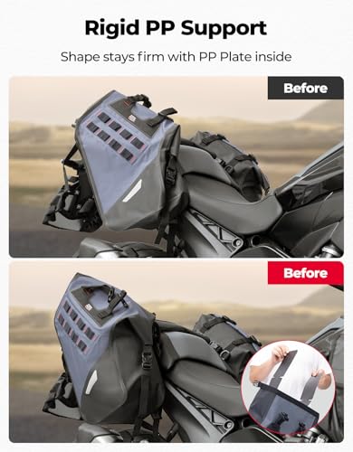 KEMIMOTO IPX6 Waterproof Motorcycle Saddlebags PVC Soft Panniers Side Tail Bag 30L(15Lx2) Motorbike Adventure Dual Sport Bike Dirtbike Travel Luggage Rackless Saddle Bags