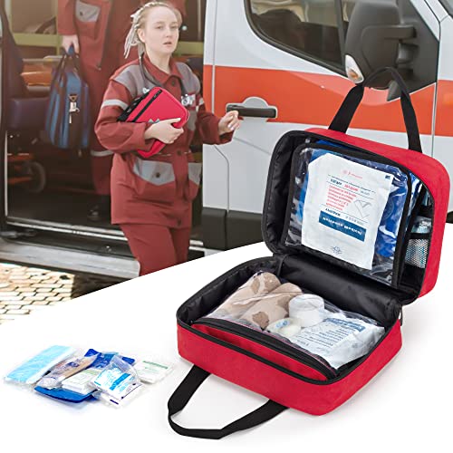 CURMIO Empty First Aid Kits Case, Portable Emergency Kit Organizer, Red - color: Red