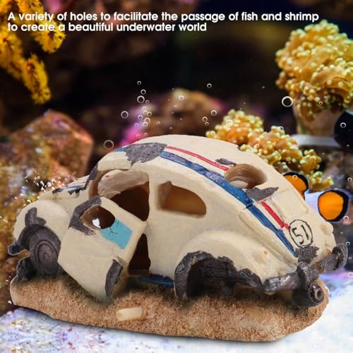 Simulation Resin Sedan Car Aquarium Ornament Heavy Base Design Fish Tank Decor with Multiple Holes for Fresh Saltwater