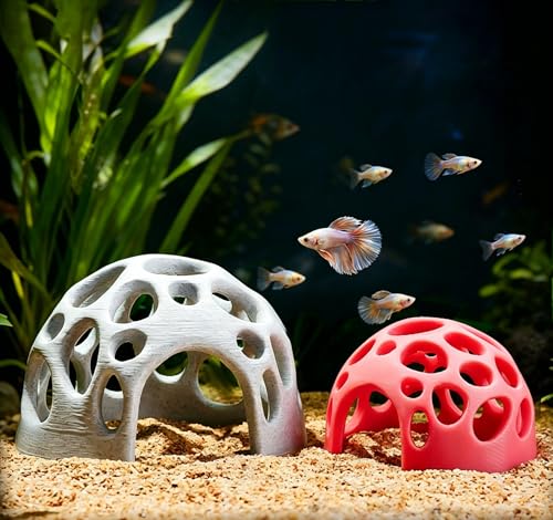 3D Printed Aquarium Decor,Fish Hideout for Beta Fish, Medium & Small Fish House Decorations (Grey)