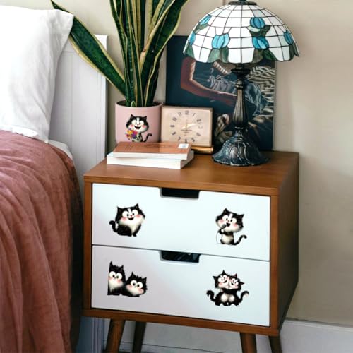 Peacoblue 18 Sheets Rub on Transfers for Crafts, Cute Black and White Cat 3.6"x3.9" UV DTF Cup Wraps Waterproof Rub on Cold Transfers Stickers for Wood Glass Metal Cup Tumblers Mirrors Mugs Decor - style: Cute Black and White Cat