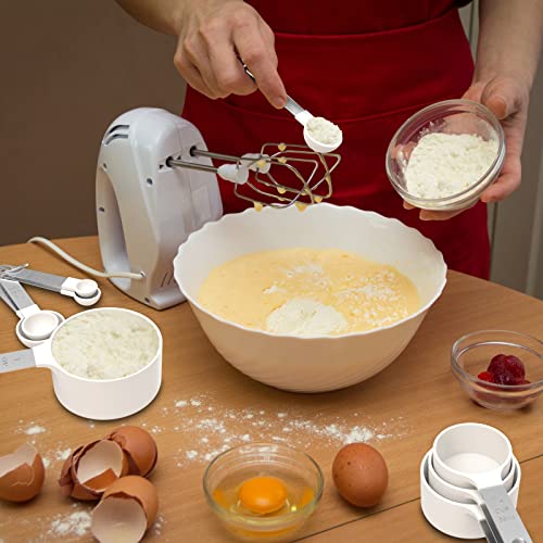 Measuring Cups & Spoons Set, Stackable Cups and Spoons, Nesting Measure Cups with Stainless Steel Handle, Kitchen Gadgets for Cooking & Baking(white) - color: White