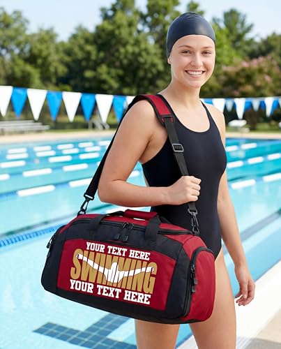 Personalized Swim Team Duffel Bag with Custom Name – Waterproof Swimming Gear Bag for Youth & Adults – Large Pool Bag with Shoe Compartment & Wet Pocket - color: Black, style: Swimming