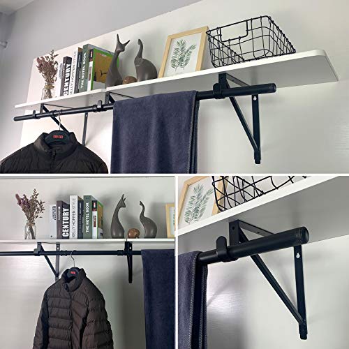 Heavy Duty Closet Rod & Shelf Brackets Clothes Hanger Pole Support Bracket Black 3 Pack - color: Black