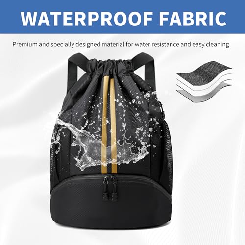 JELUTAR Drawstring Backpack Gym Bag with Shoes Pocket, Black Gold - color: Black Gold, size: Medium