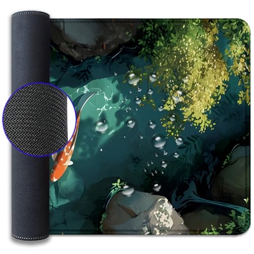 Japanese Koi Carp Fish Desk Pad Mouse Pad,Large Gaming Mouse Mat with Stitched Edges,Non-Slip Rubber Base Mous Mat for Office,Computer,Keyboard,Laptop and Home Desk Pad(27.5X11.8 in) - color: Koi in Water