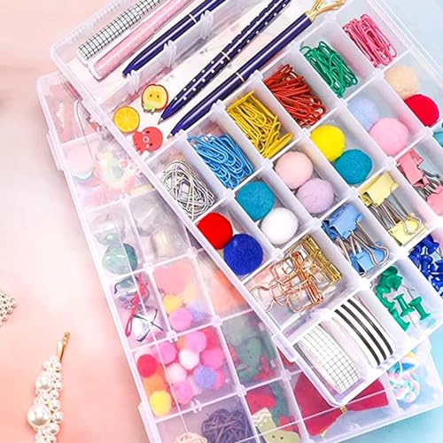 LOYORTY 2 Pack 48 Grids Clear Plastic Organizer Box with Removable Divider, Bead Organizers and Storage, Tackle Box Organizer for Bead, Nail, Jewelry, DIY Crafts