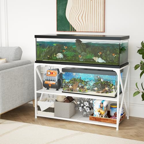 55-75 Gallon Fish Tank Stand, 49.2 x 19.7x 31.5 Inch,Industrial Aquarium Stand with Power Outlet and Switch, Turtle Tank, Reptile Terrariums and Breeder Tank Stand, White