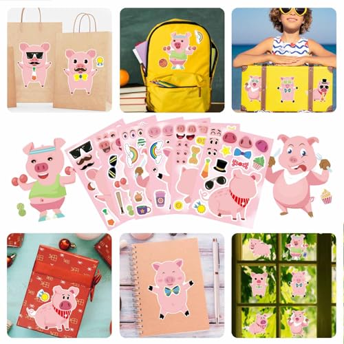 24PCS Pig Stickers for Kids Toddlers, Make-a-face Stickers, Make You Own Kawaii Pink Piggy Stickers Cute Animal Stickers for Brithday Party Favor Supplies Gifts, Teacher Classroom Reward - style: Pink Pig Stickers