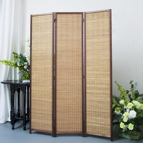 3 Panel Bamboo Room Divider Screen,5.6 FT Tall Bamboo Divider Folding Panel Screen,Freestanding Panel Divider for Room Seperation,Brown