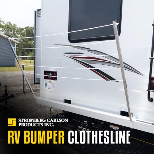 Stromberg Carlson CL-100 Bumper Mounted Clothesline - 48" aluminum foldable travel drying rack for RV Bumper, camper, and outdoor use; 84" hanging space, ideal RV clothesline and camping laundry rack.