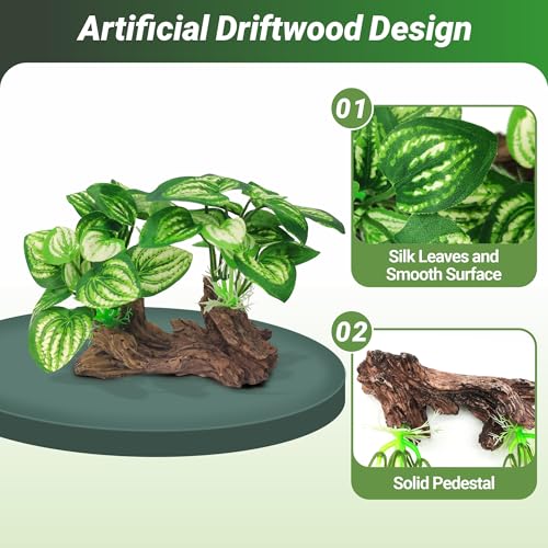 GOZILLA Silk Fish Tank Plants,Reptile Artificial Plant,Reptile Plants for Terrarium,Aquarium Decorations Accessories Set,Resin Driftwood Artificial Silk Aquarium Plant for Fish Tank.(5PCS/B-Set)