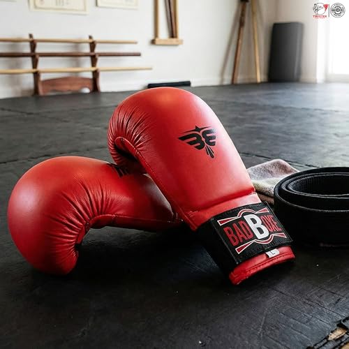 Professional WKF Karate Training Mitts | Karate Gloves with Thumb Elastic/Hook & Loop Closing | Premium Sizing - color: RED, size: Large