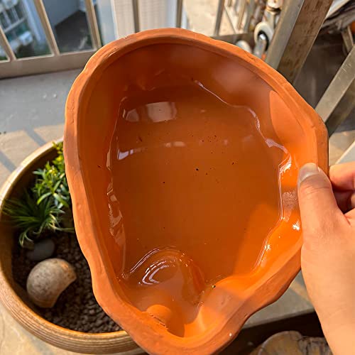 Extra Large Reptile Bathing Pool Tortoise Bathing Pool Reptile Feeding Dish Water Bath Bowl Aquarium Ornament for Gecko, Snake, Turtle, Bearded Dragon, Lizard Bath (Red Pottery)