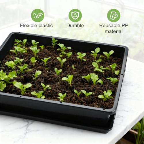 RooTrimmer 5 Pack Soil Blocking Trays(14"x12"x3"), Plastic Flat Plant Tray for Holding or Collecting Drainage Water, Elevated Microgreen Seed Starter Tray for Seed Germination (Black) - size: 14.76" L x 12.01" W x 3.27" H