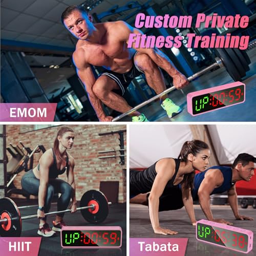 Small Gym Timer Clock Stopwatch Magnetic Workout Interval Timer, Large LED Digital Display, Home Accessories Countdown Clock for Home Gym Garage Schools (Matte Pink) - color: Matte Pink