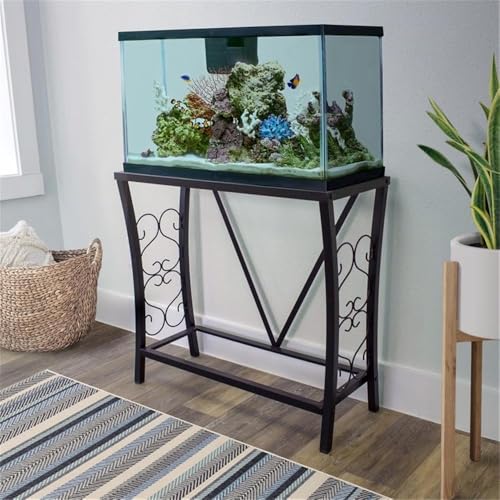 MAKLAINE Traditional Steel Aquarium Stand, 29 Gallon Capacity, Black Powder-Coated Finish, Durable Scroll Design, Easy Assembly, Home or Office Aquariums and Terrariums